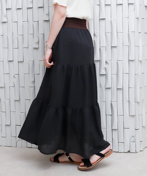 libelle more（リベル モア）の「スラブベルト付きティアードスカート（スカート・レディース・モカ/ブラック/オフホワイト・M）」の16枚目の写真