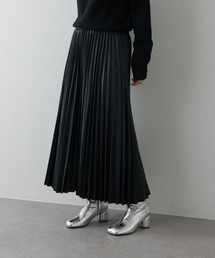 エブール　定価10, 羊革　レザープリーツスカート　黒　ロング丈　36サイズ スカート（ブラック/黒色系・合成皮革/人工皮革）ファッション