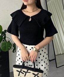 MOMO COLLECTION】スウェットライクAラインパールペプラムニット