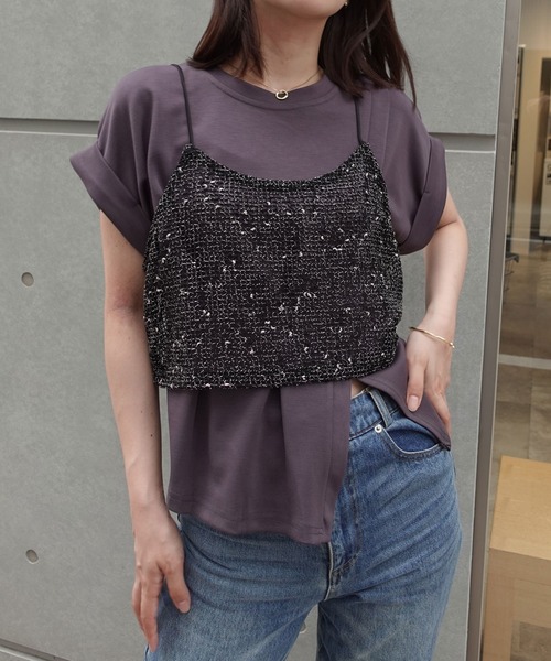 CORNERS(コーナーズ)の「タック入りフレンチスリーブスリットTシャツ(Tシャツ/カットソー・レディース・オフホワイト/チャコールグレー/ブラック・M)」の12枚目の写真