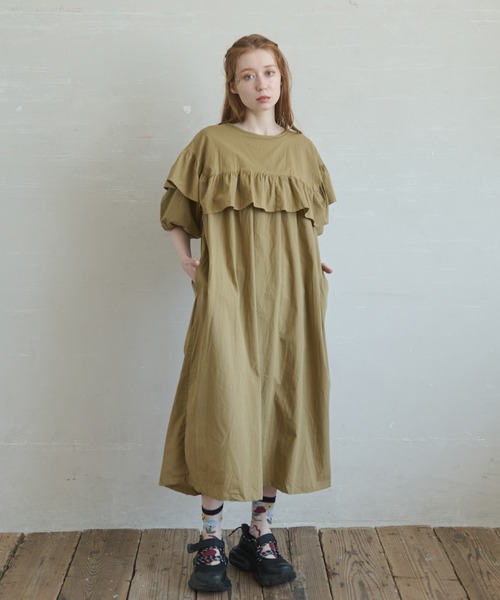 Crisp(クリスプ)の「フロントフリルパフロングワンピース(ワンピース・レディース・ブラック/カーキ・FREE)」の12枚目の写真