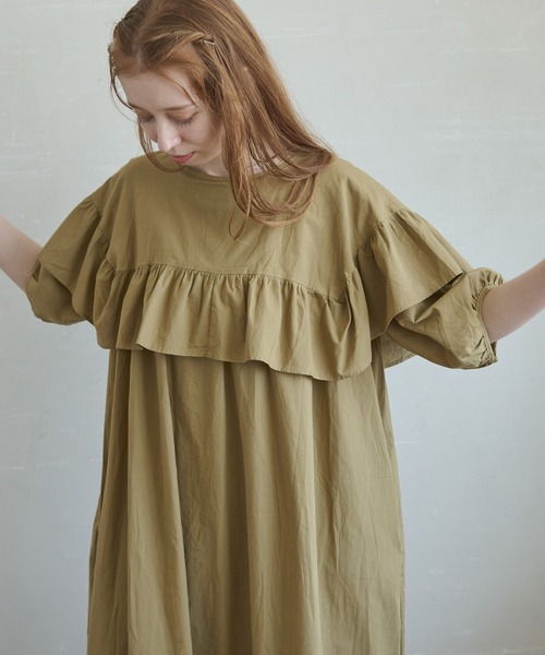 Crisp(クリスプ)の「フロントフリルパフロングワンピース(ワンピース・レディース・ブラック/カーキ・FREE)」の15枚目の写真