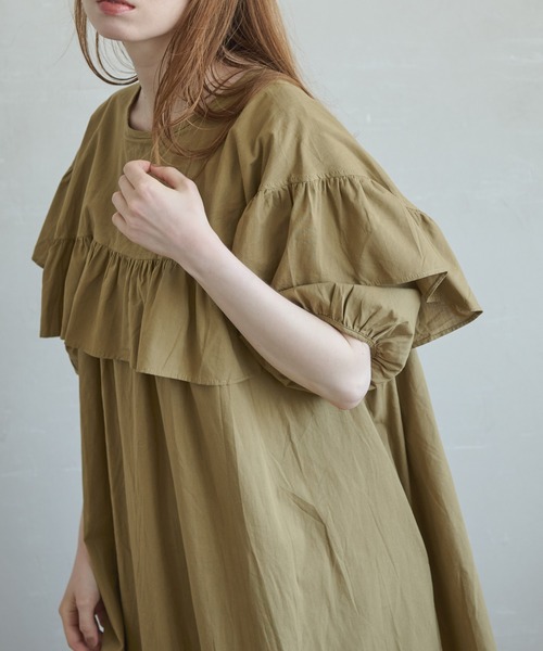 Crisp(クリスプ)の「フロントフリルパフロングワンピース(ワンピース・レディース・ブラック/カーキ・FREE)」の16枚目の写真