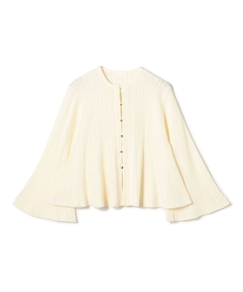 BALLSEY（ボールジィ）の「ブークレーミラノリブボーダー フレアカーディガン（カーディガン/ボレロ・レディース・ホワイト/ブラウン・S）」の2枚目の写真