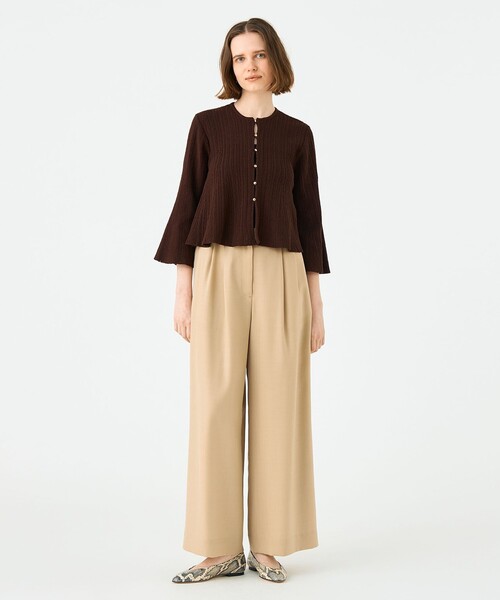 BALLSEY（ボールジィ）の「ブークレーミラノリブボーダー フレアカーディガン（カーディガン/ボレロ・レディース・ホワイト/ブラウン・S）」の4枚目の写真