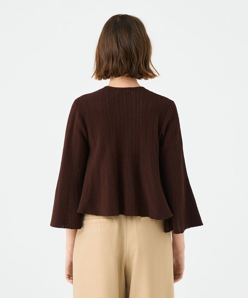 BALLSEY（ボールジィ）の「ブークレーミラノリブボーダー フレアカーディガン（カーディガン/ボレロ・レディース・ホワイト/ブラウン・S）」の6枚目の写真