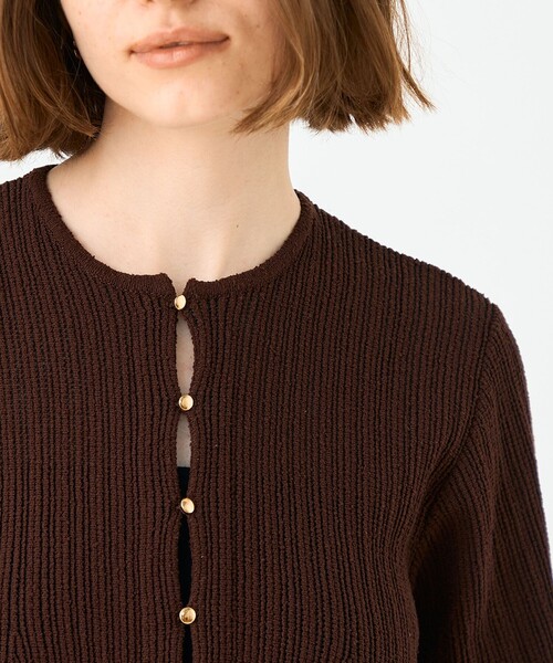 BALLSEY（ボールジィ）の「ブークレーミラノリブボーダー フレアカーディガン（カーディガン/ボレロ・レディース・ホワイト/ブラウン・S）」の7枚目の写真