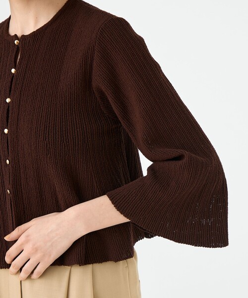 BALLSEY（ボールジィ）の「ブークレーミラノリブボーダー フレアカーディガン（カーディガン/ボレロ・レディース・ホワイト/ブラウン・S）」の8枚目の写真