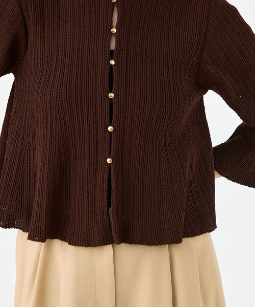 BALLSEY（ボールジィ）の「ブークレーミラノリブボーダー フレアカーディガン（カーディガン/ボレロ・レディース・ホワイト/ブラウン・S）」の9枚目の写真