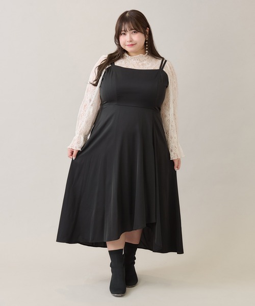 大きいサイズ】アシメフレアキャミワンピース（ワンピース