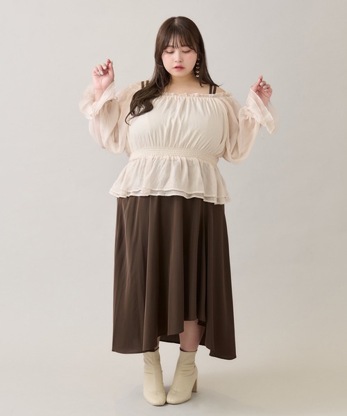Louiosy(ルオシー)の「【大きいサイズ】アシメフレアキャミワンピース(ワンピース・レディース・ダークブラウン/ブラック系その他/ブラック・4L/3L)」の14枚目の写真