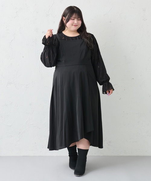 Louiosy(ルオシー)の「【大きいサイズ】アシメフレアキャミワンピース(ワンピース・レディース・ダークブラウン/ブラック系その他/ブラック・4L/3L)」の13枚目の写真