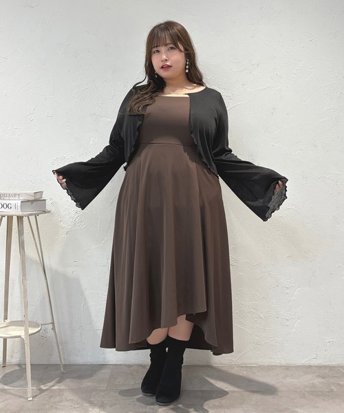Louiosy(ルオシー)の「【大きいサイズ】アシメフレアキャミワンピース(ワンピース・レディース・ダークブラウン/ブラック系その他/ブラック・4L/3L)」の6枚目の写真