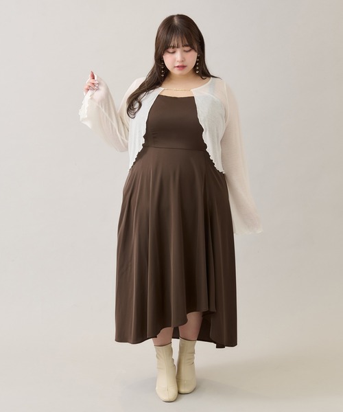 Louiosy(ルオシー)の「【大きいサイズ】アシメフレアキャミワンピース(ワンピース・レディース・ダークブラウン/ブラック系その他/ブラック・4L/3L)」の5枚目の写真
