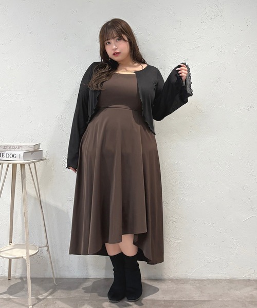 Louiosy(ルオシー)の「【大きいサイズ】アシメフレアキャミワンピース(ワンピース・レディース・ダークブラウン/ブラック系その他/ブラック・4L/3L)」の4枚目の写真