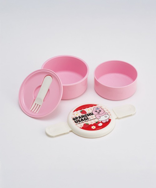sanrio（サンリオ）の「(SK)【　sanrio / calbee / snoopy　】人気キャラの可愛さが調味料♪　丸型ランチボックスお弁当箱 2段 フォーク付き [500ml]（お弁当箱・キッズ・ピンク系/ピンク×イエロー/ホワイト×ピンク/モカ/ホワイト×レッド/オレンジ系1/オレンジ系2/ホワイト×グリーン/ホワイト系/イエロー× ブルー/レッド系・ONE SIZE）」の12枚目の写真