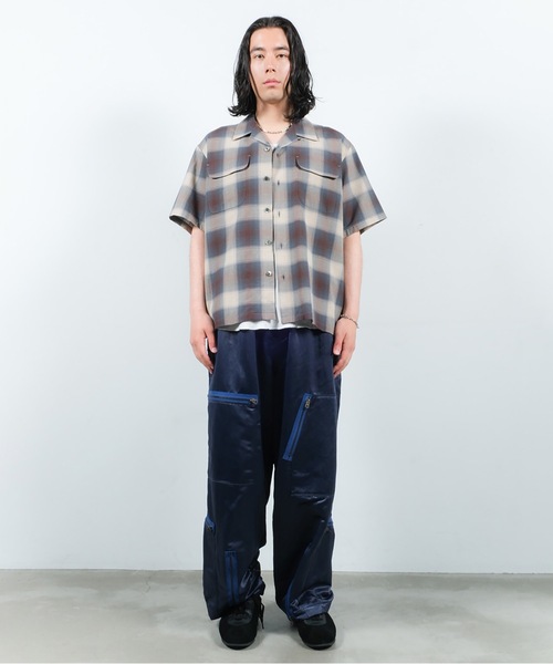 JIEDA(ジエダ)の「CHECK OPEN COLLAR SHIRT S/S(シャツ/ブラウス・メンズ・ブラック/ブラウン・1/2)」の4枚目の写真