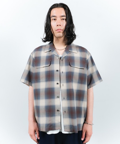 JIEDA(ジエダ)の「CHECK OPEN COLLAR SHIRT S/S(シャツ/ブラウス・メンズ・ブラック/ブラウン・1/2)」の5枚目の写真