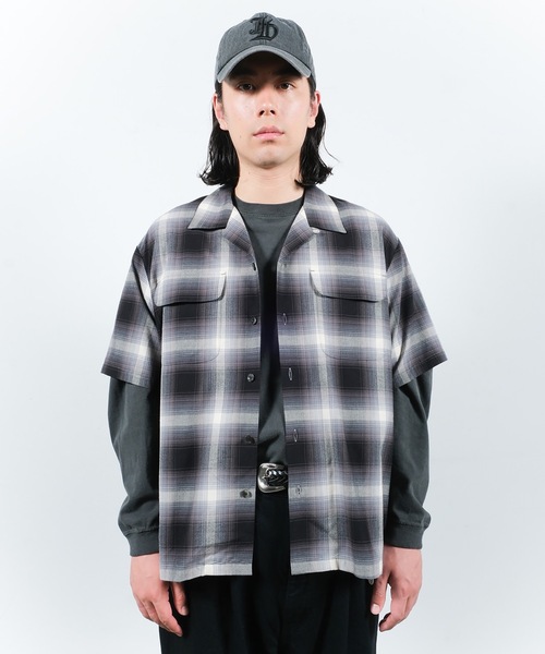 JIEDA(ジエダ)の「CHECK OPEN COLLAR SHIRT S/S(シャツ/ブラウス・メンズ・ブラック/ブラウン・1/2)」の8枚目の写真