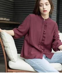 【新品未使用】ワールドReFREcT　ブラウス　ボルドー　秋色　ピンタック ✨♢新品未使用ワールドReFREcTフロントピンタックブラウス