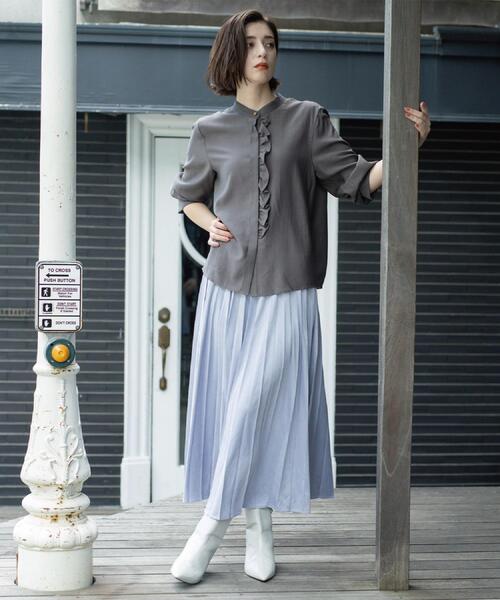 OPAQUE.CLIP（オペークドットクリップ）の「フロントフリルブラウス【洗濯機OK】（シャツ/ブラウス・レディース・グレー/ナチュラル/ボルドー/ネイビー・38/40）」の7枚目の写真