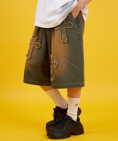 improves(インプローブス)の「デニム オーバー ダイ ワイド ショートパンツ 10oz(デニムパンツ・メンズ・ブラック/インディゴブルー・MEDIUM/LARGE)」の1枚目の写真