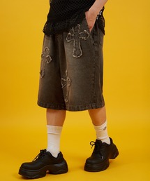 デニム オーバー ダイ ワイド ショートパンツ 10oz