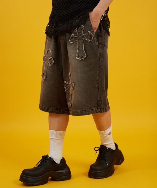improves(インプローブス)の「デニム オーバー ダイ ワイド ショートパンツ 10oz(デニムパンツ・メンズ・ブラック/インディゴブルー・MEDIUM/LARGE)」の2枚目の写真