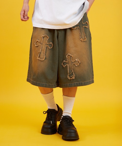 improves(インプローブス)の「デニム オーバー ダイ ワイド ショートパンツ 10oz(デニムパンツ・メンズ・ブラック/インディゴブルー・MEDIUM/LARGE)」の7枚目の写真