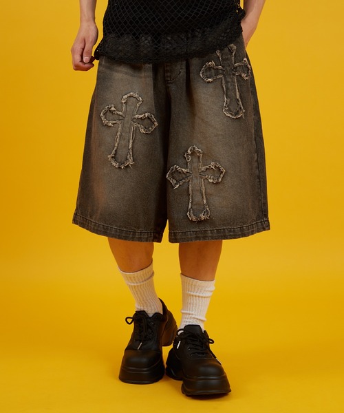 improves(インプローブス)の「デニム オーバー ダイ ワイド ショートパンツ 10oz(デニムパンツ・メンズ・ブラック/インディゴブルー・MEDIUM/LARGE)」の3枚目の写真