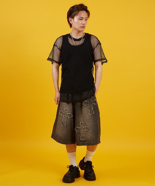 improves(インプローブス)の「デニム オーバー ダイ ワイド ショートパンツ 10oz(デニムパンツ・メンズ・ブラック/インディゴブルー・MEDIUM/LARGE)」の6枚目の写真