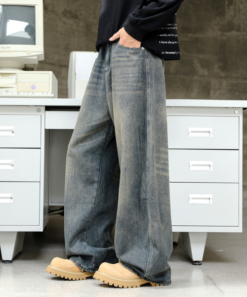 neos(ネオス)の「【neos】ルーズシルエット ヴィンテージウォッシュ カーブ ワイド デニム パンツ(デニムパンツ・メンズ・グレー/ブラック/ダークインディゴブルー・X-LARGE/LARGE/MEDIUM)」の8枚目の写真