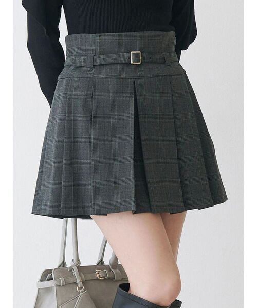 MERCURYDUO(マーキュリーデュオ)の「ベルト付きチェックプリーツミニスカパン(スカート・レディース・ブラウン/ダークグリーン/グレー・MEDIUM/SMALL)」の2枚目の写真