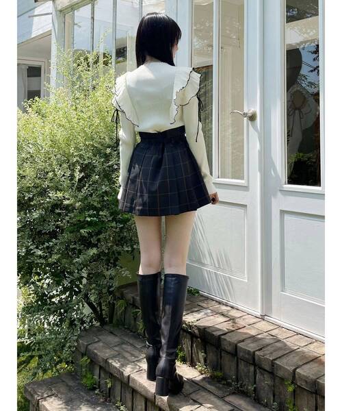 MERCURYDUO（マーキュリーデュオ）の「ベルト付きチェックプリーツミニスカパン（スカート・レディース・ブラウン/ダークグリーン/グレー・MEDIUM/SMALL）」の6枚目の写真