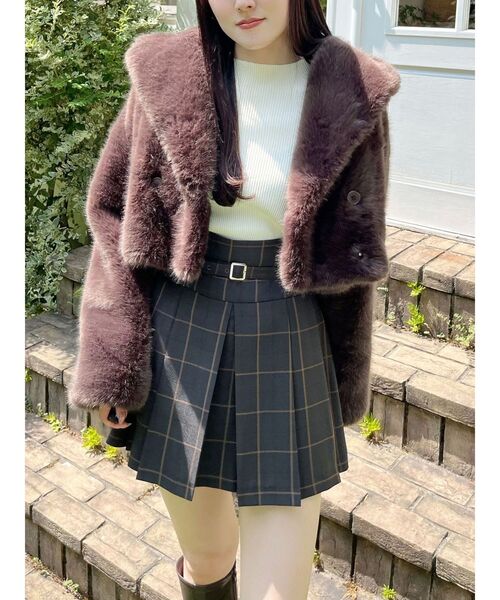 MERCURYDUO(マーキュリーデュオ)の「ベルト付きチェックプリーツミニスカパン(スカート・レディース・ブラウン/ダークグリーン/グレー・MEDIUM/SMALL)」の17枚目の写真