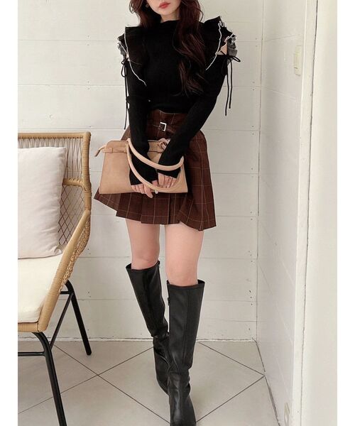 MERCURYDUO(マーキュリーデュオ)の「ベルト付きチェックプリーツミニスカパン(スカート・レディース・ブラウン/ダークグリーン/グレー・MEDIUM/SMALL)」の18枚目の写真