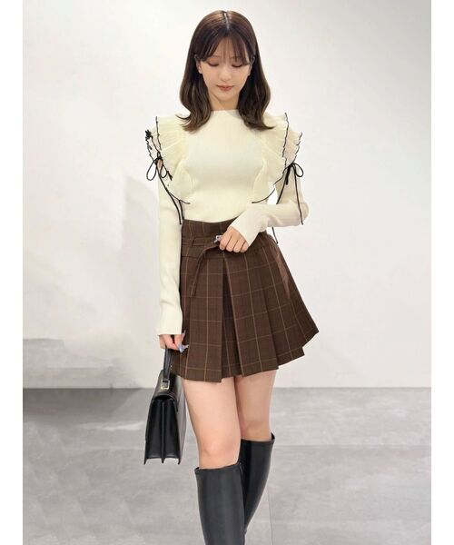 MERCURYDUO(マーキュリーデュオ)の「ベルト付きチェックプリーツミニスカパン(スカート・レディース・ブラウン/ダークグリーン/グレー・MEDIUM/SMALL)」の22枚目の写真