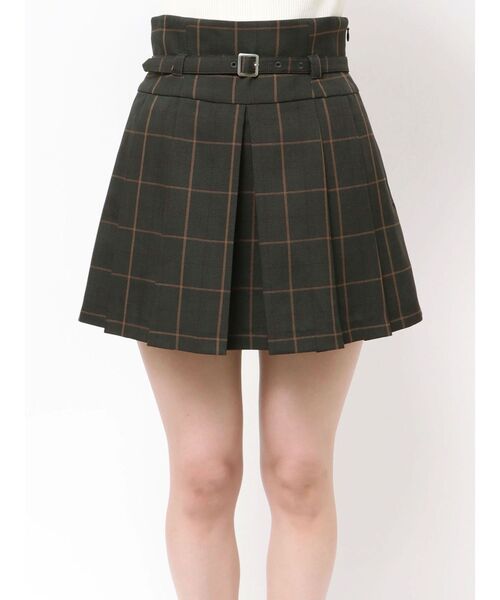 MERCURYDUO(マーキュリーデュオ)の「ベルト付きチェックプリーツミニスカパン(スカート・レディース・ブラウン/ダークグリーン/グレー・MEDIUM/SMALL)」の5枚目の写真