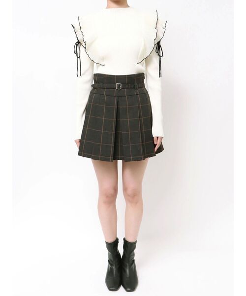 MERCURYDUO(マーキュリーデュオ)の「ベルト付きチェックプリーツミニスカパン(スカート・レディース・ブラウン/ダークグリーン/グレー・MEDIUM/SMALL)」の6枚目の写真