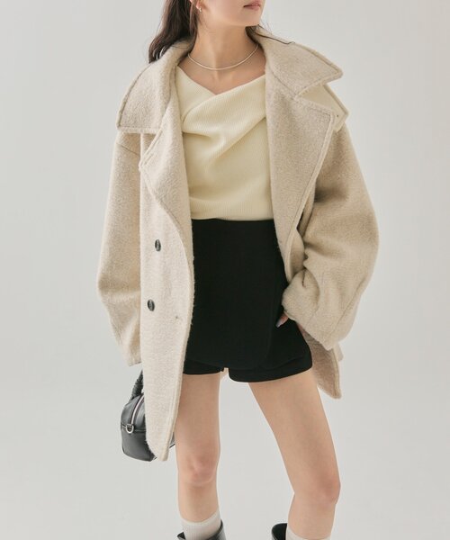 mystic シャギーミドルコート ブラック mystic シャギーミドルコート ブラック