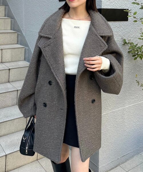 mystic シャギーミドルコート チャコールグレー mystic ミスティック シャギーミドルコート チャコールグレー