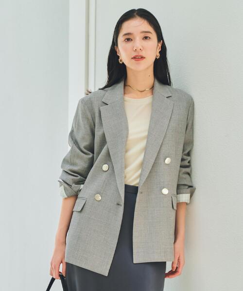 THE SHOP TK （ザ ショップ ティーケー ）の「【今羽織るなら】ダブルブレストジャケット【セットアップ可/洗える】（テーラードジャケット・レディース・ネイビー/チャコールグレー/ブラウン系その他・11/13/12）」の2枚目の写真