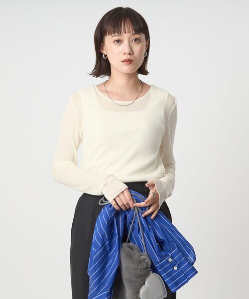 green label relaxing(グリーンレーベルリラクシング)の「テレコ クルーネック プルオーバー(Tシャツ/カットソー・レディース・ダークグレー/その他1/ダークブラウン/ブラック/オフホワイト/ライトブルー・FREE)」の2枚目の写真