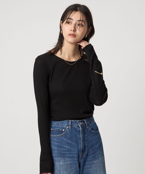 green label relaxing(グリーンレーベルリラクシング)の「テレコ クルーネック プルオーバー(Tシャツ/カットソー・レディース・ダークグレー/その他1/ダークブラウン/ブラック/オフホワイト/ライトブルー・FREE)」の3枚目の写真