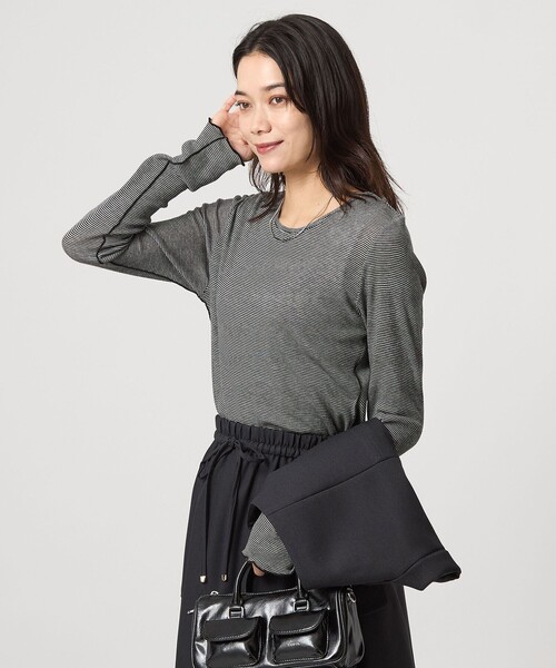 green label relaxing(グリーンレーベルリラクシング)の「テレコ クルーネック プルオーバー(Tシャツ/カットソー・レディース・ダークグレー/その他1/ダークブラウン/ブラック/オフホワイト/ライトブルー・FREE)」の8枚目の写真