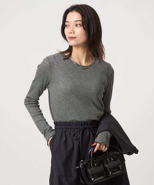 green label relaxing(グリーンレーベルリラクシング)の「テレコ クルーネック プルオーバー(Tシャツ/カットソー・レディース・ダークグレー/その他1/ダークブラウン/ブラック/オフホワイト/ライトブルー・FREE)」の9枚目の写真