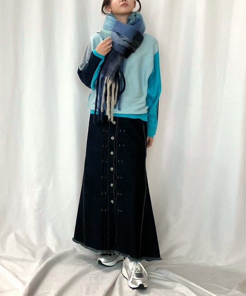 Q(キュー)の「ボリュームチェックマフラー(マフラー・レディース・パープル系その他/ブルー系その他・ONE SIZE)」の14枚目の写真