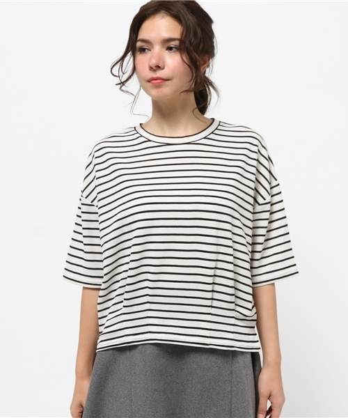 OUTLET（アウトレット）の「【Discoat】タック入リショートP/O（Tシャツ/カットソー・レディース・ホワイト×ブラック・LARGE/MEDIUM）」の2枚目の写真