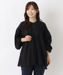 衿ぐり シャーリング長袖ブラウス
