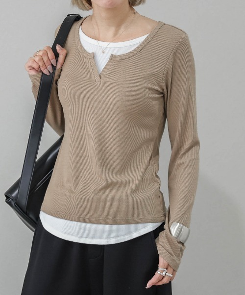 SUGAR BISKET(シュガービスケット)の「カップ付きレイヤードデザイントップス(Tシャツ/カットソー・レディース・ブラック/グレー/ベージュ・フリー)」の10枚目の写真